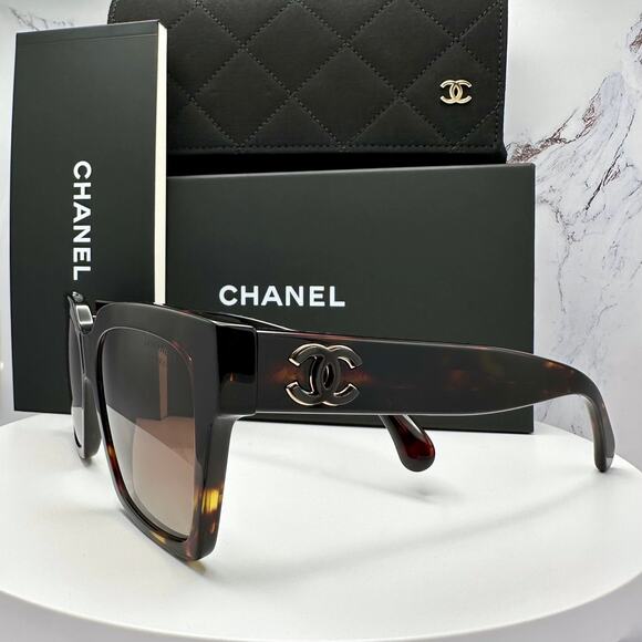 New CHANEL Sunglasses Brown Butterfly Gold Polarized Brown Lens